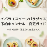 スイーツパラダイスの予約キャンセルや変更に関する方法、期限、注意点を網羅した完全ガイドの表紙画像です。