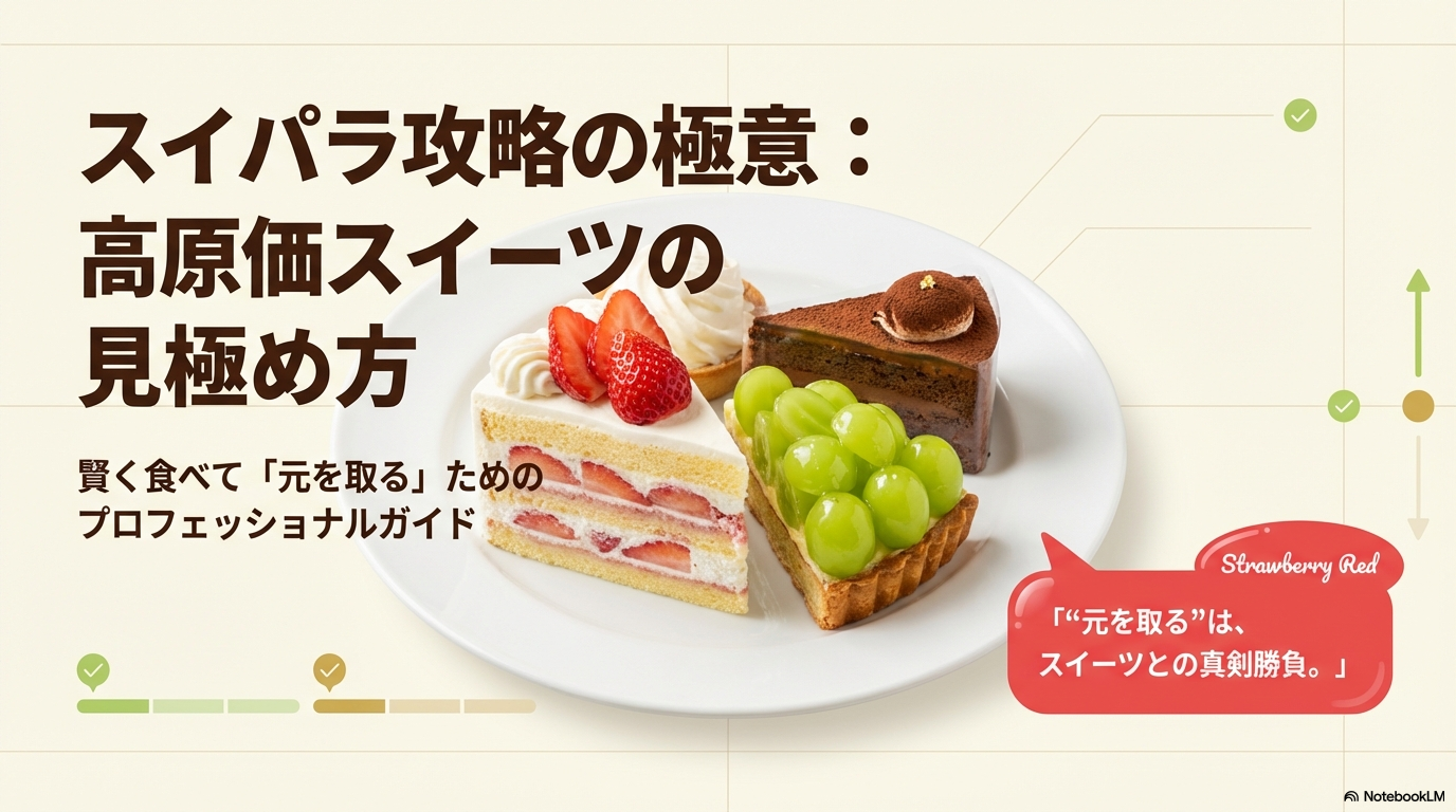 スイパラで元を取るための極意と高原価スイーツの見極め方をまとめたスライドの表紙