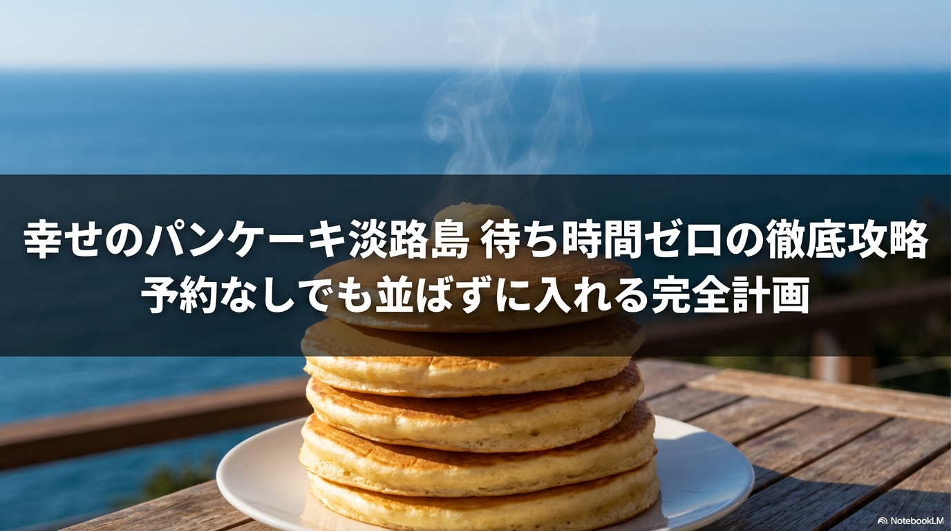 幸せのパンケーキ淡路島に予約なしで並ばずに入れる完全計画と、待ち時間ゼロの徹底攻略と書かれた表紙画像です。