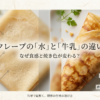 クレープを水で作るか牛乳で作るかによって、食感や焼き色がどのように変わるのかをわかりやすく解説したスライドの表紙です。