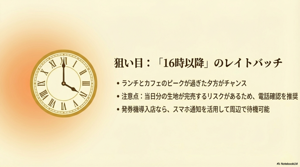 混雑を避けるなら16時以降がおすすめ お昼やカフェタイムの混雑が過ぎた夕方16時以降は狙い目ですが、パンケーキの生地が売り切れてしまう可能性もあるため事前の確認をおすすめします。