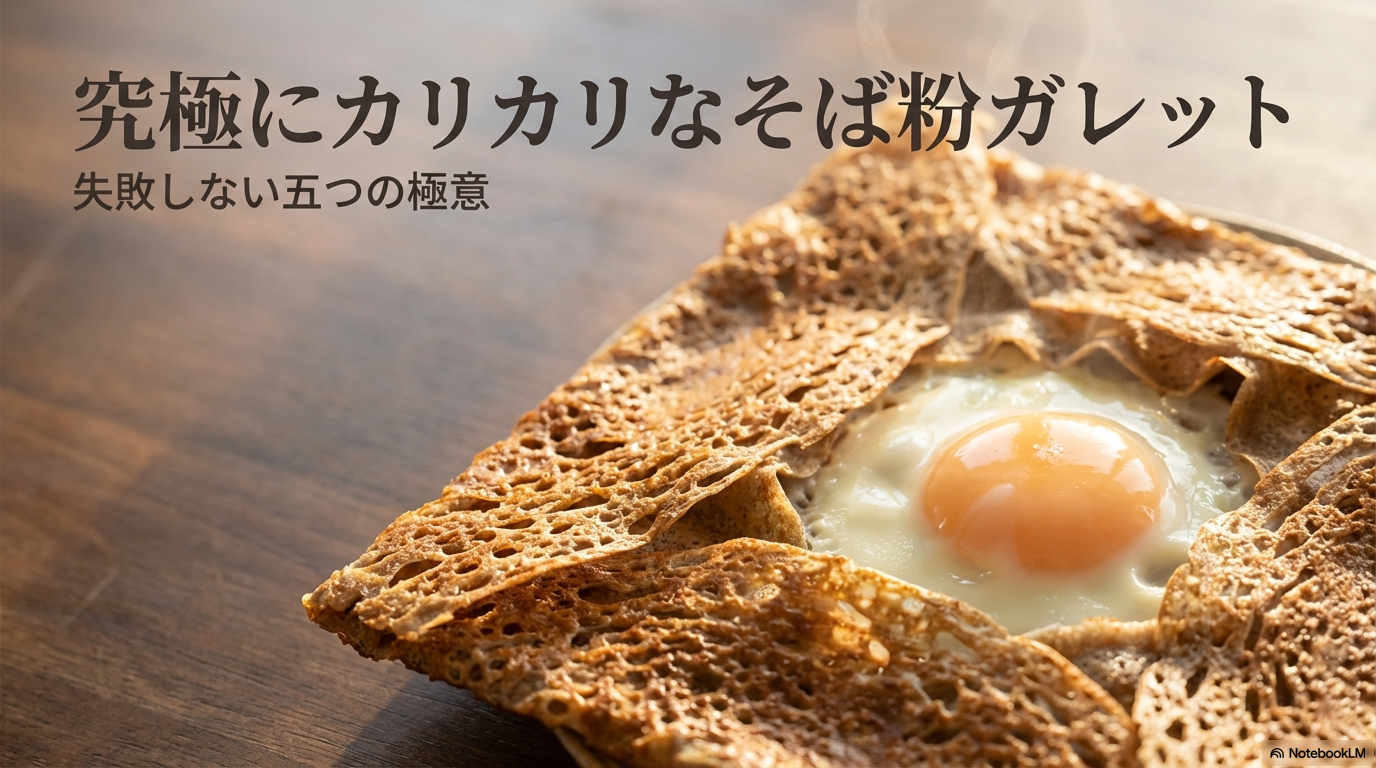 究極にカリカリなそば粉ガレットを作るための、失敗しない五つの極意をまとめた表紙画像です。