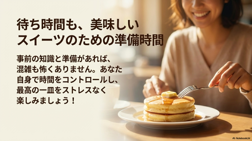 事前の知識と準備があれば混雑を避け、最高の一皿をストレスなく楽しめることを伝えるまとめのスライドです。