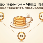 予約なしで幸せのパンケーキ梅田店を訪れるための行列の仕組みや裏技を解説した、完全攻略ガイドの表紙画像です。
